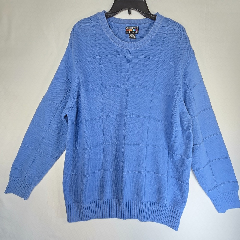 Alexander Julian‎ Colours Blue Sweater Men's XL Block Square Cotton